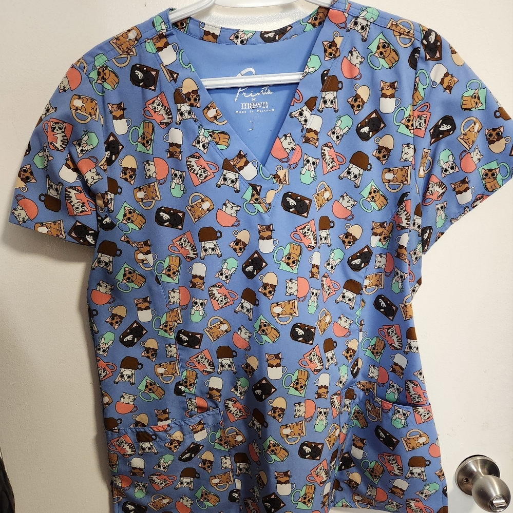 Coffee Cat Scrub Top